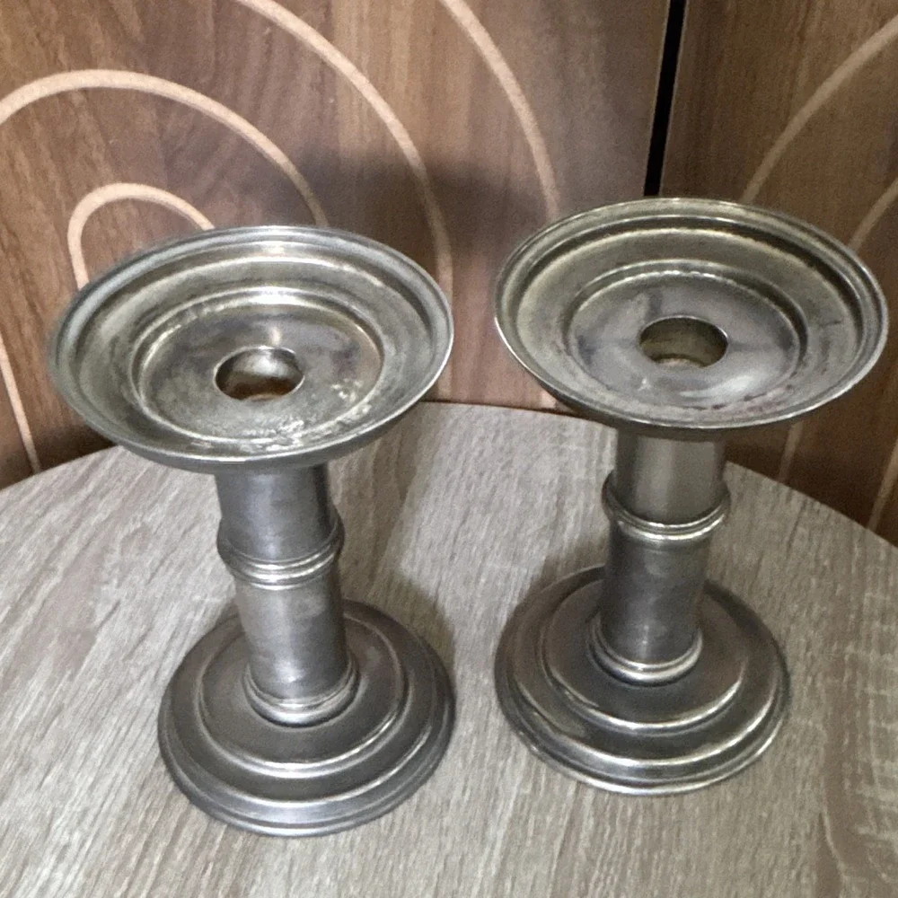 The White Barn Candle Co. Silver Plate Metal Round Candle Holders Set of 2